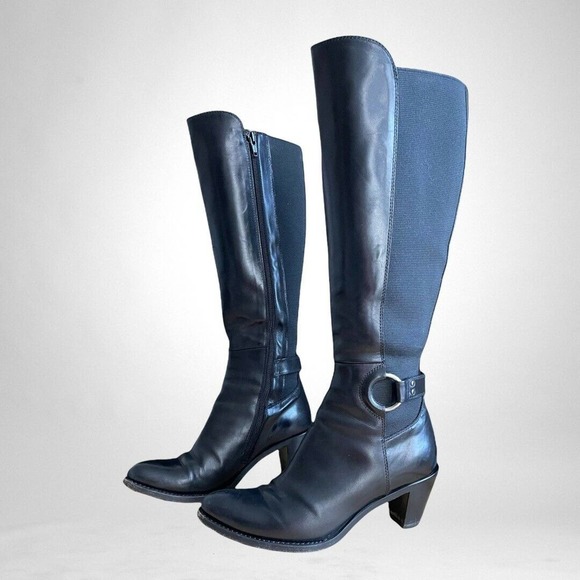AGL Atillio Leombruni tall black leather heeled boot size 6.5 36.5 Made in Italy - Picture 2 of 11